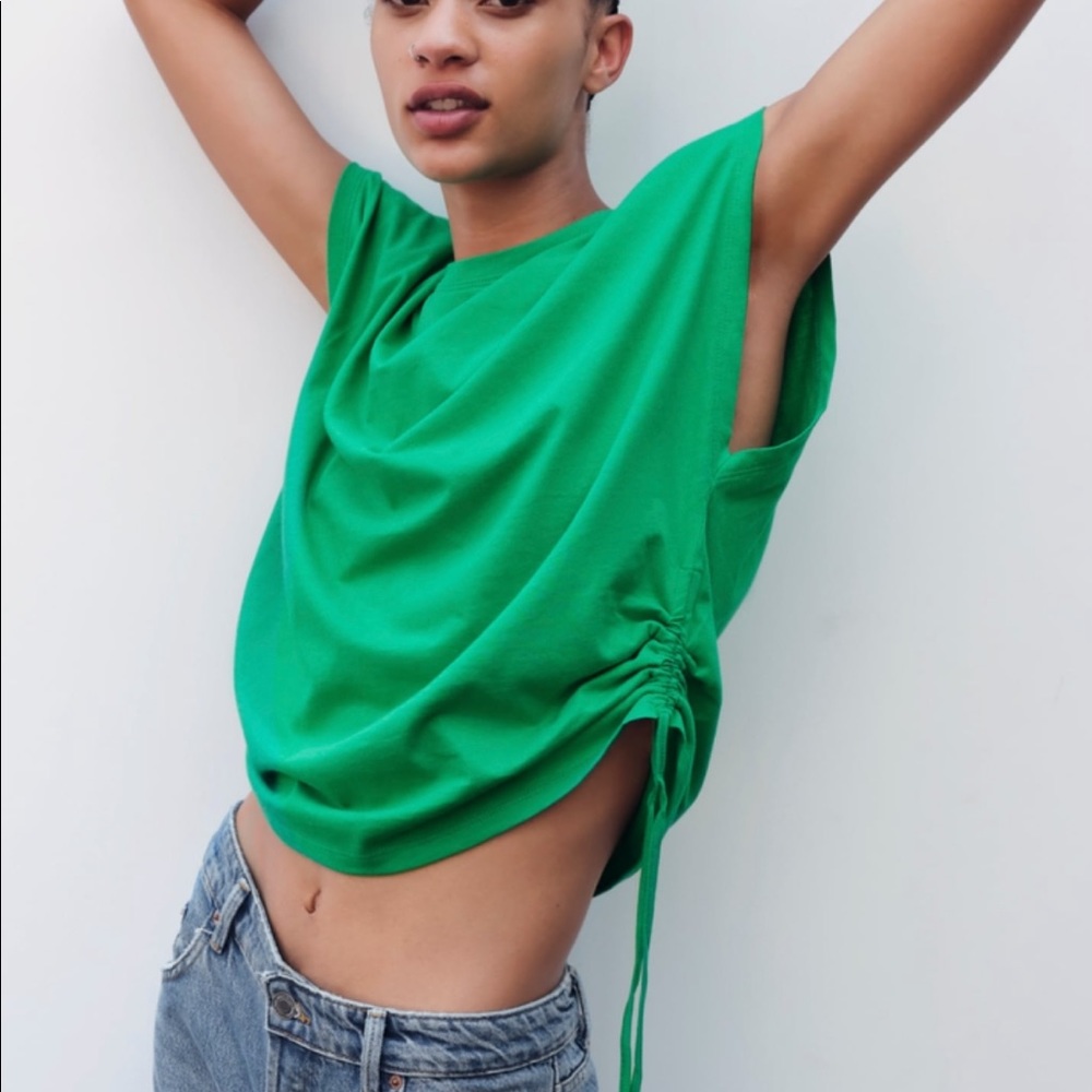 ZARA RUCHED COTTON TOP - Picture 2 of 9
